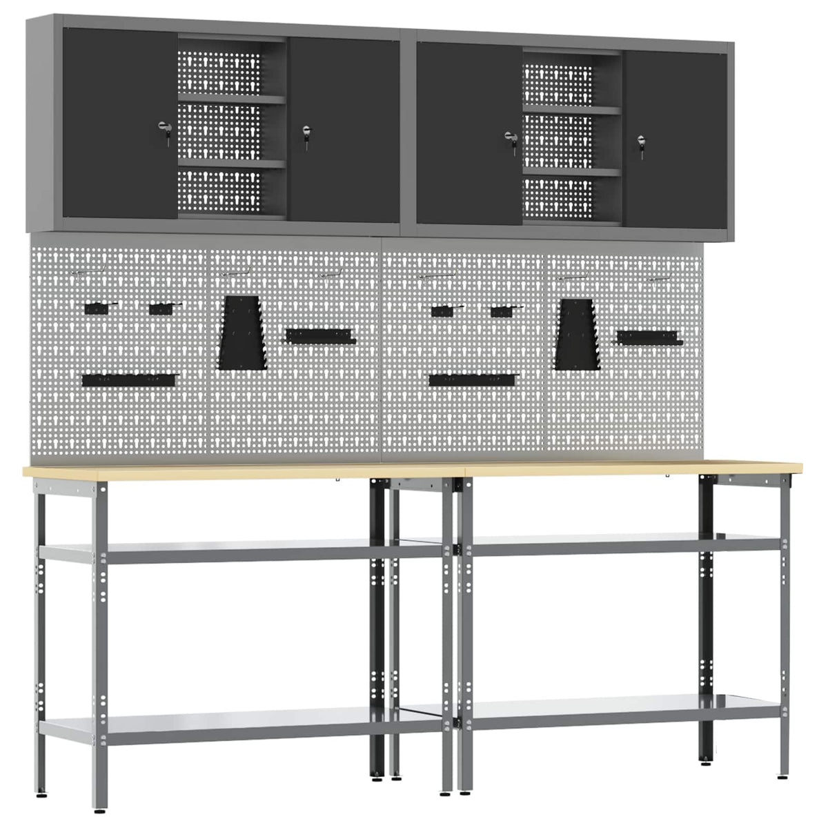 vidaXL Work Bench Set 8 pcs Black and Grey Powder-Coated Steel