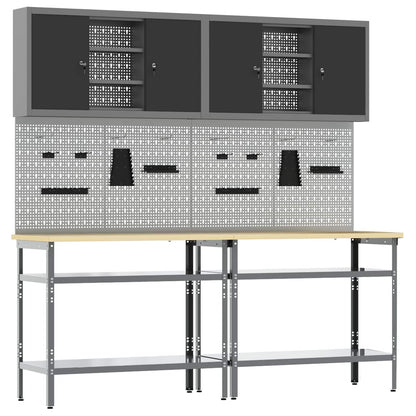 vidaXL Work Bench Set 8 pcs Black and Grey Powder-Coated Steel