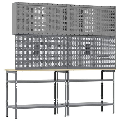 vidaXL Work Bench Set 8 pcs Black and Grey Powder-Coated Steel