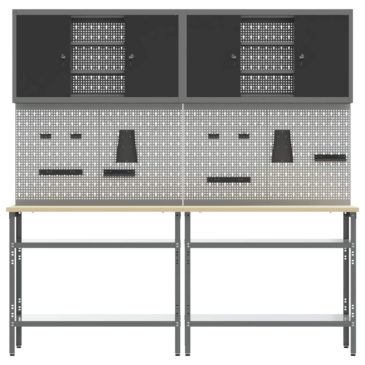 vidaXL Work Bench Set 8 pcs Black and Grey Powder-Coated Steel
