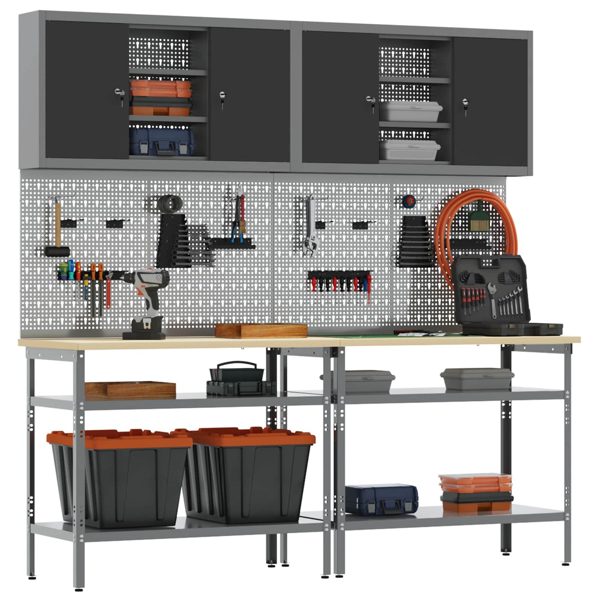 vidaXL Work Bench Set 8 pcs Black and Grey Powder-Coated Steel
