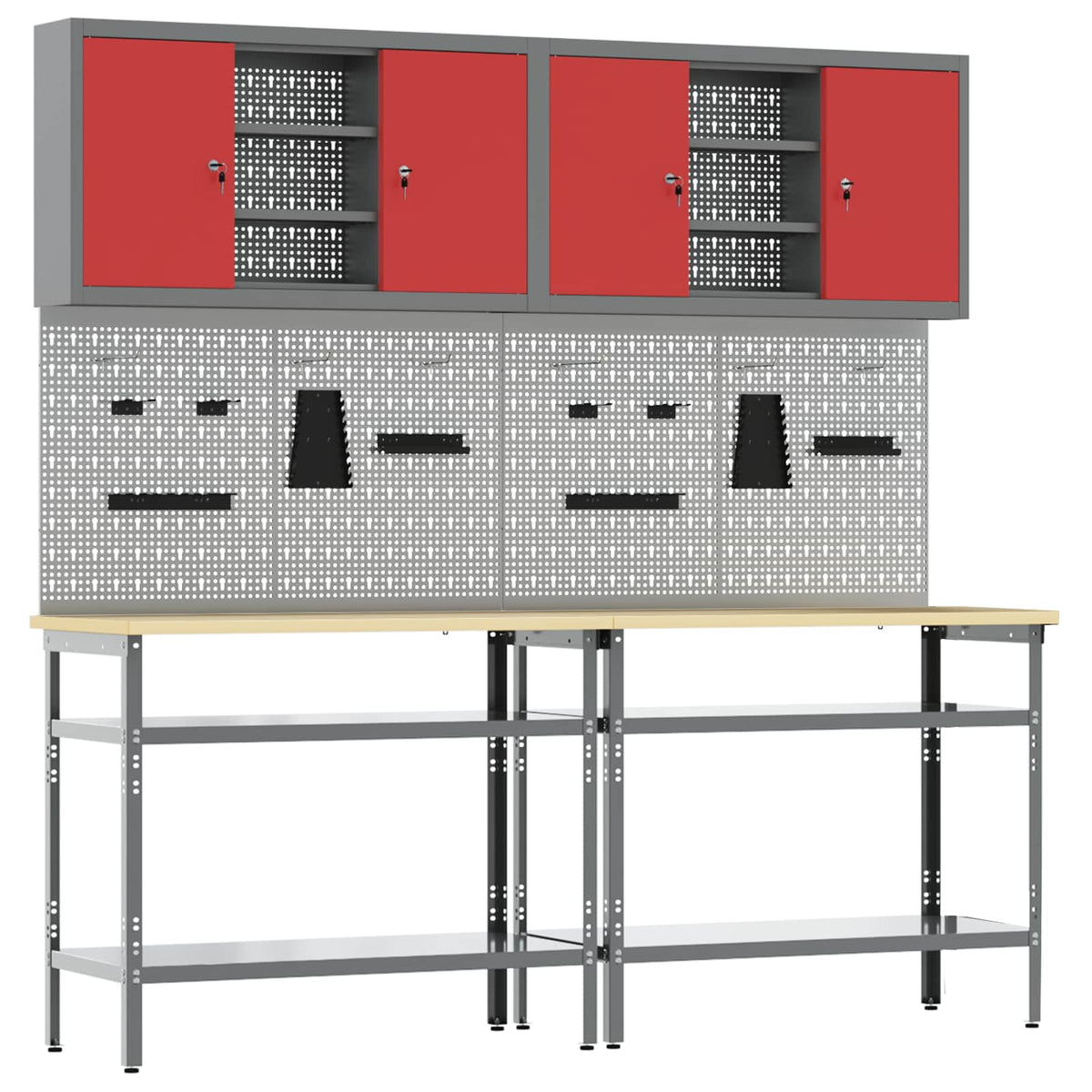 vidaXL Work Bench Set 8 pcs Red and Grey Powder-Coated Steel