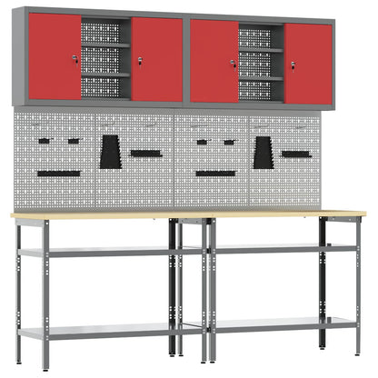 vidaXL Work Bench Set 8 pcs Red and Grey Powder-Coated Steel