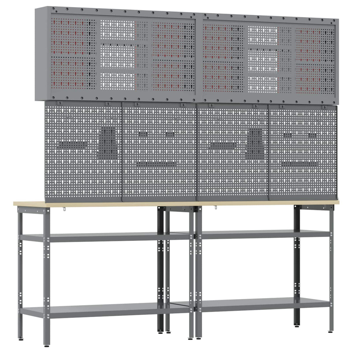 vidaXL Work Bench Set 8 pcs Red and Grey Powder-Coated Steel