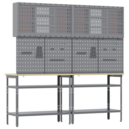vidaXL Work Bench Set 8 pcs Red and Grey Powder-Coated Steel
