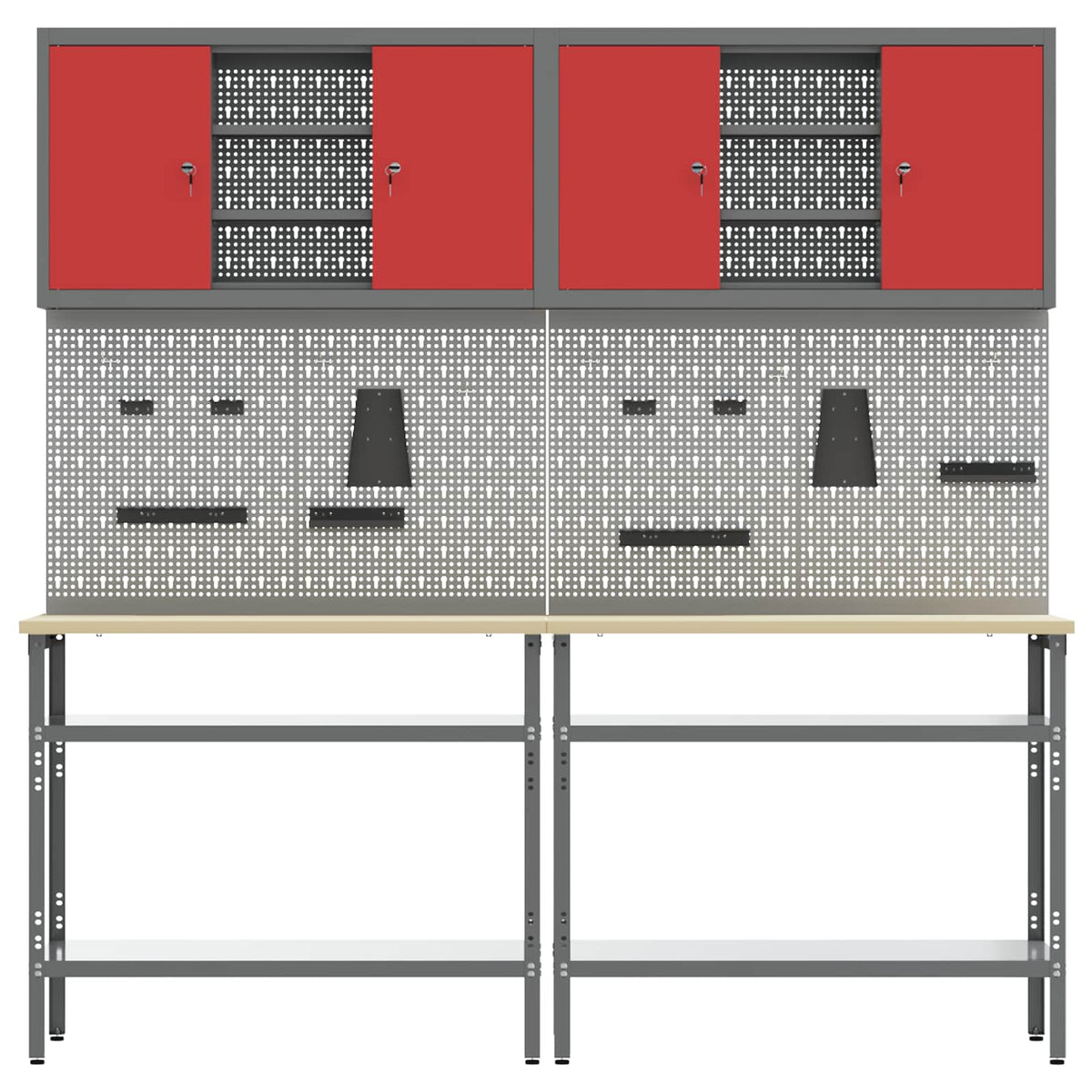 vidaXL Work Bench Set 8 pcs Red and Grey Powder-Coated Steel