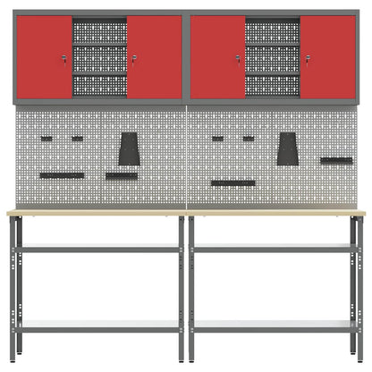 vidaXL Work Bench Set 8 pcs Red and Grey Powder-Coated Steel