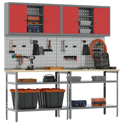 vidaXL Work Bench Set 8 pcs Red and Grey Powder-Coated Steel