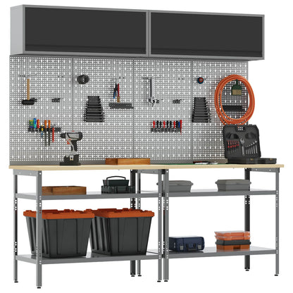 vidaXL Work Bench Set 8 pcs Black and Grey Powder-Coated Steel