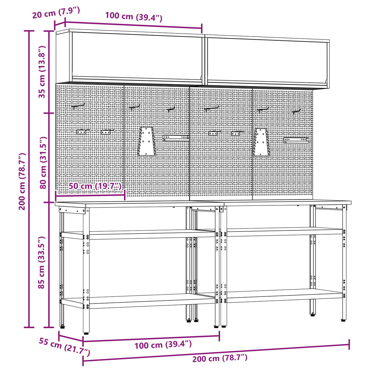 vidaXL Work Bench Set 8 pcs Black and Grey Powder-Coated Steel