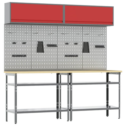 vidaXL Work Bench Set 8 pcs Red and Grey Powder-Coated Steel