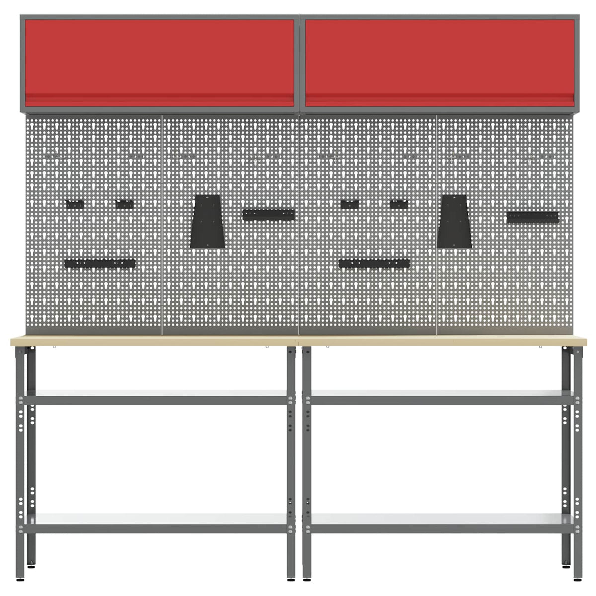 vidaXL Work Bench Set 8 pcs Red and Grey Powder-Coated Steel