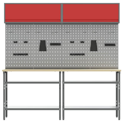 vidaXL Work Bench Set 8 pcs Red and Grey Powder-Coated Steel