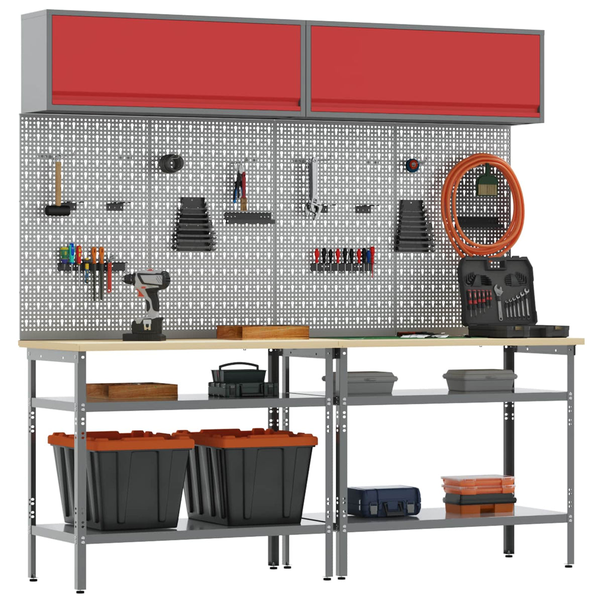 vidaXL Work Bench Set 8 pcs Red and Grey Powder-Coated Steel