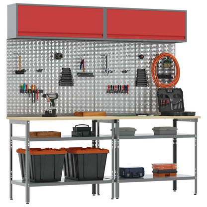 vidaXL Work Bench Set 8 pcs Red and Grey Powder-Coated Steel