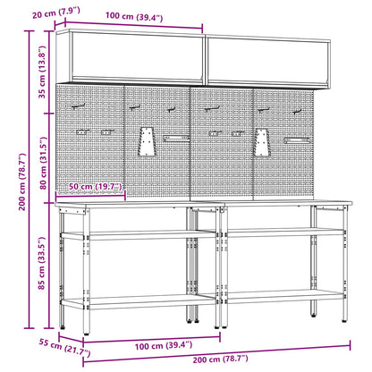 vidaXL Work Bench Set 8 pcs Red and Grey Powder-Coated Steel