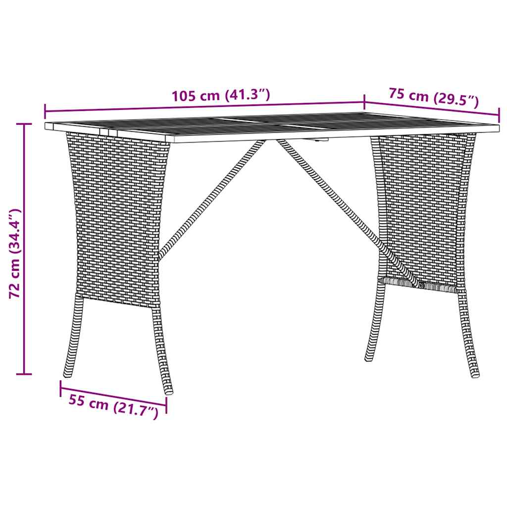 vidaXL Garden Table with Acacia Wood Top Black 105x75x72 cm Poly Rattan