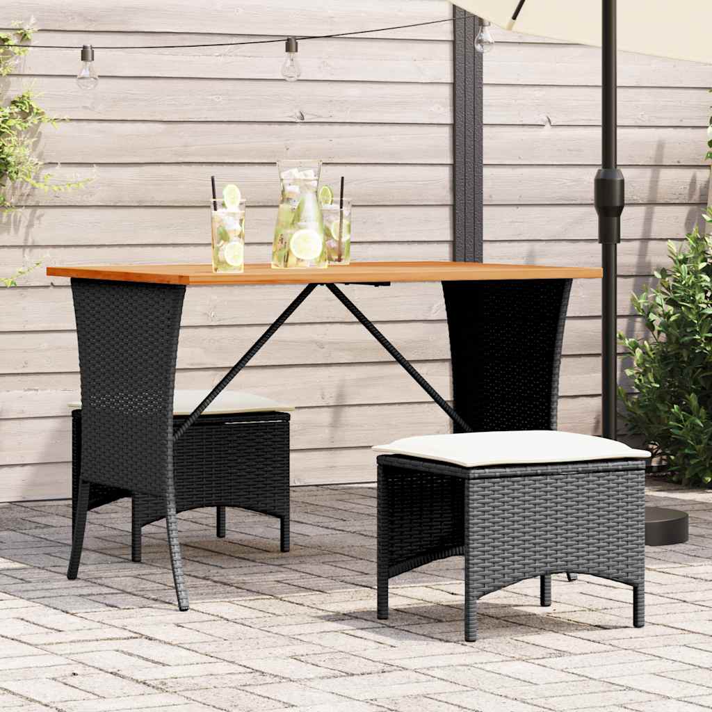 vidaXL Garden Table with Acacia Wood Top Black 105x75x72 cm Poly Rattan