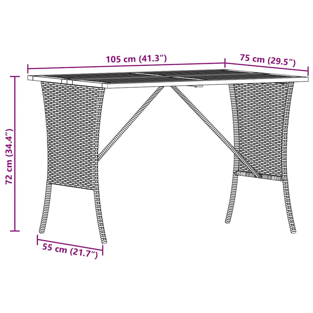 vidaXL Garden Table with Acacia Wood Top Beige 105x75x72cm Poly Rattan