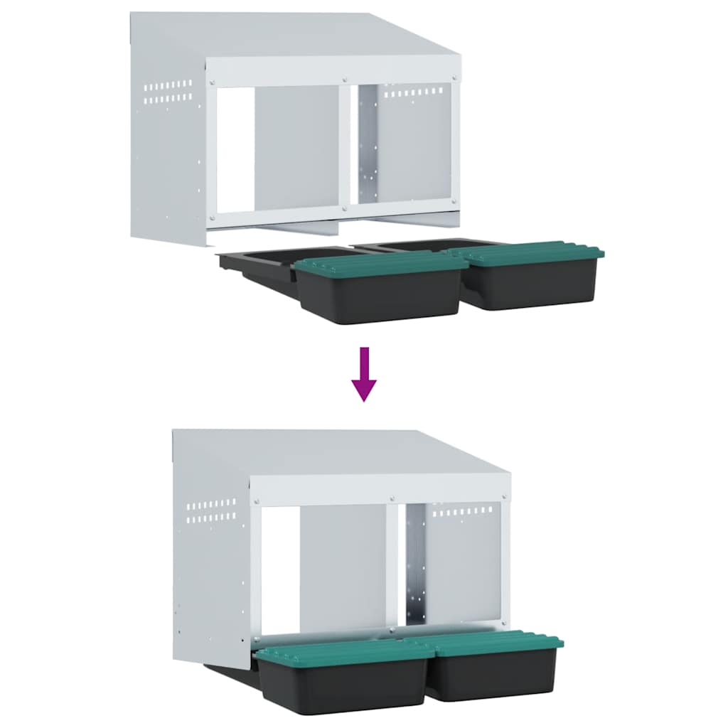 vidaXL Chicken Nesting Box 2 Compartments Wall-Mounted Galvanised Steel