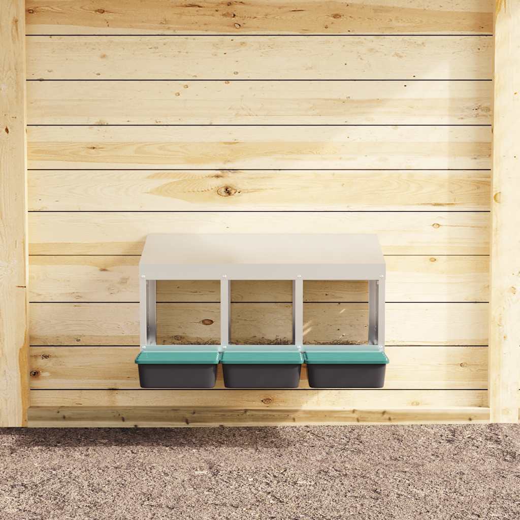 vidaXL Chicken Nesting Box 3 Compartments Wall-Mounted Galvanised Steel