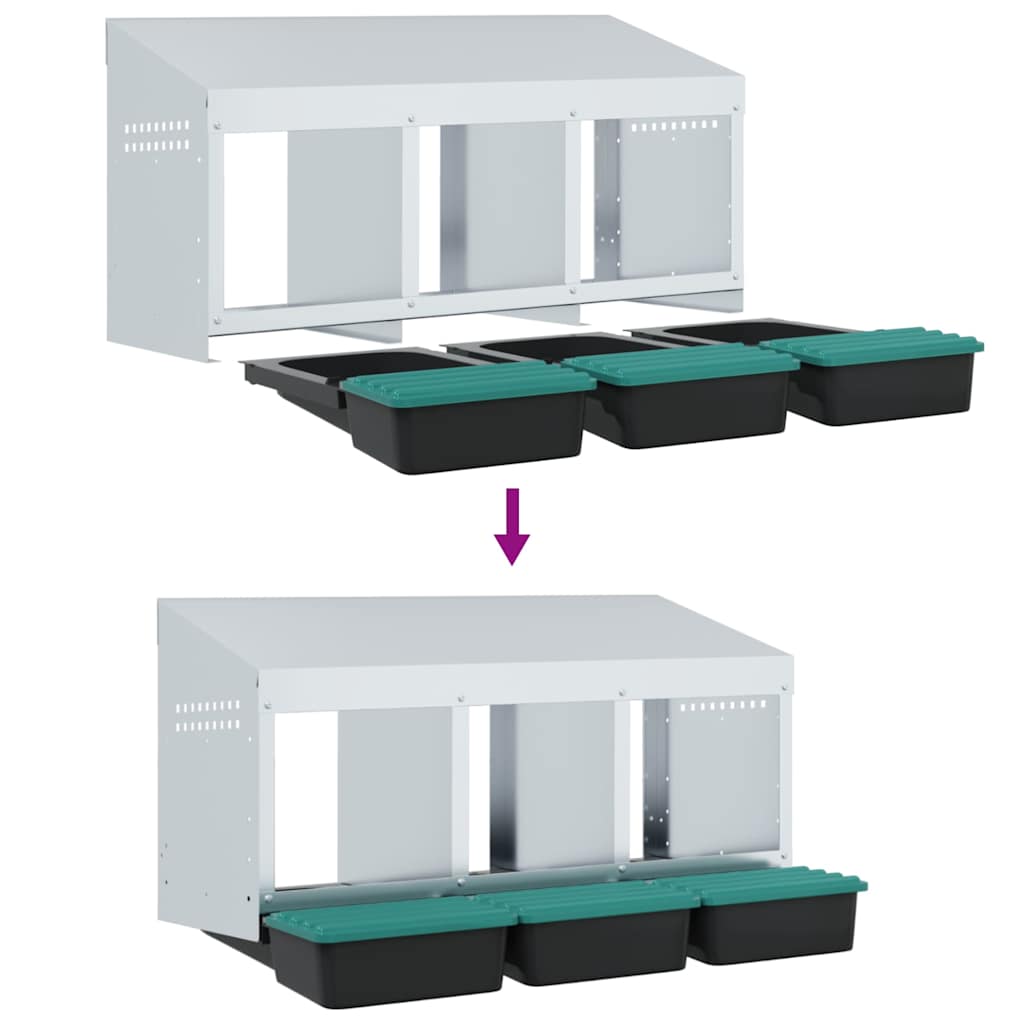 vidaXL Chicken Nesting Box 3 Compartments Wall-Mounted Galvanised Steel
