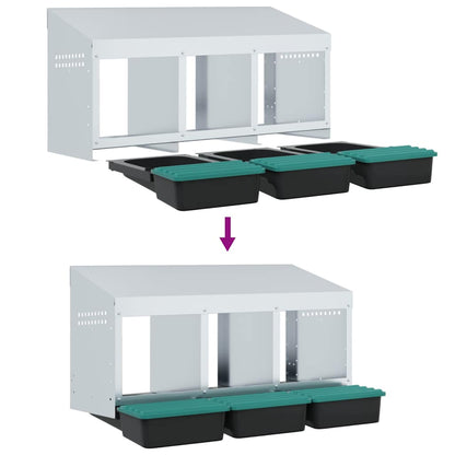 vidaXL Chicken Nesting Box 3 Compartments Wall-Mounted Galvanised Steel