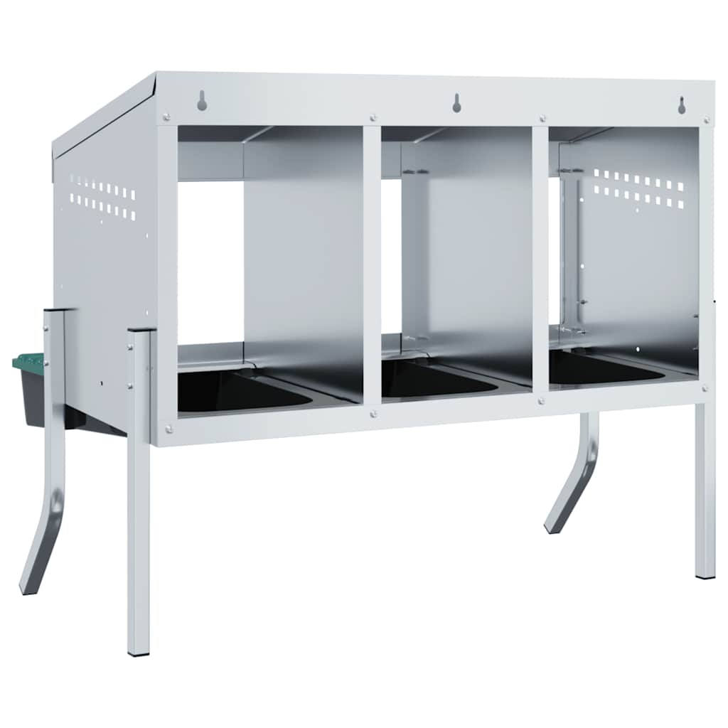 vidaXL Chicken Nesting Box 3 Compartments with Legs Galvanised Steel