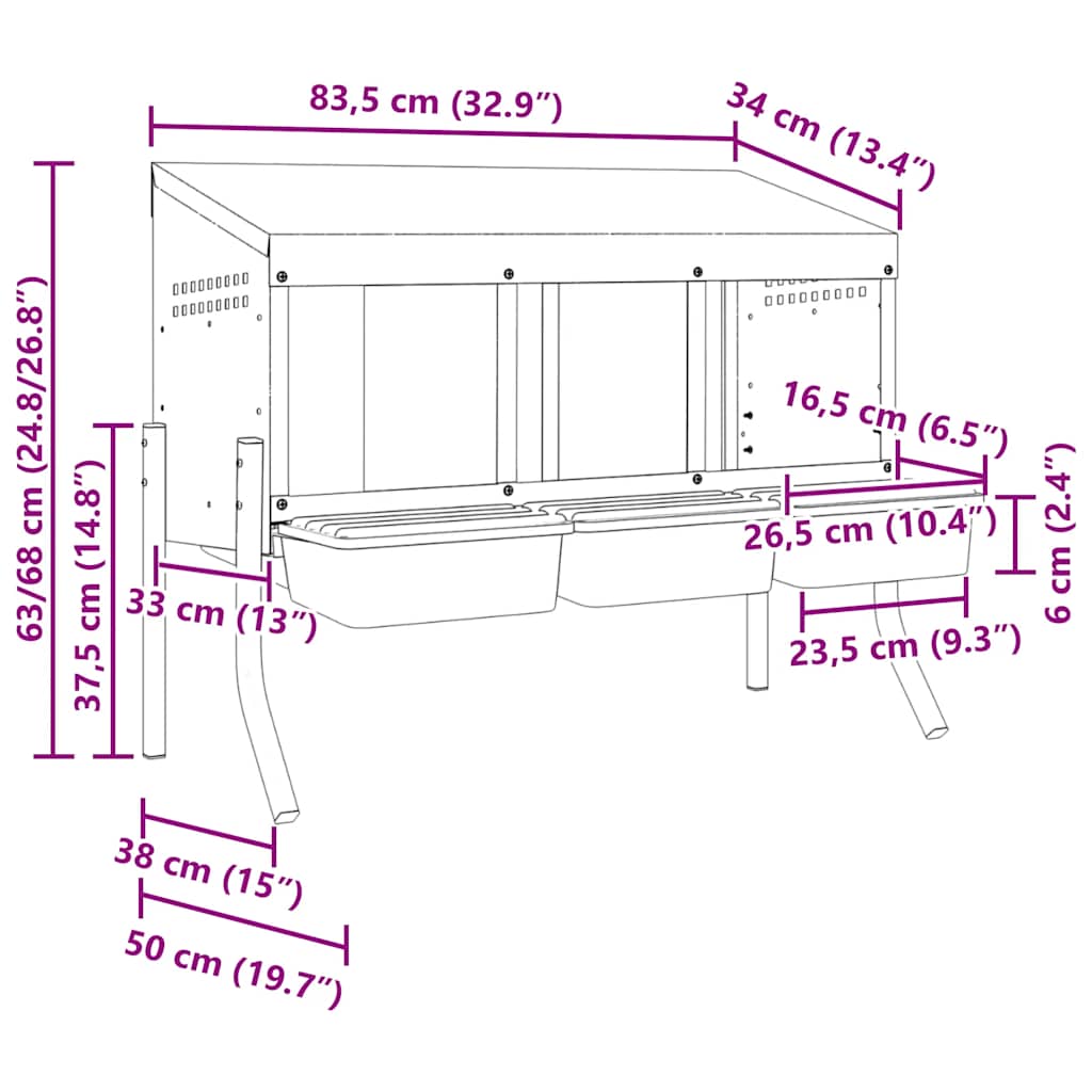 vidaXL Chicken Nesting Box 3 Compartments with Legs Galvanised Steel
