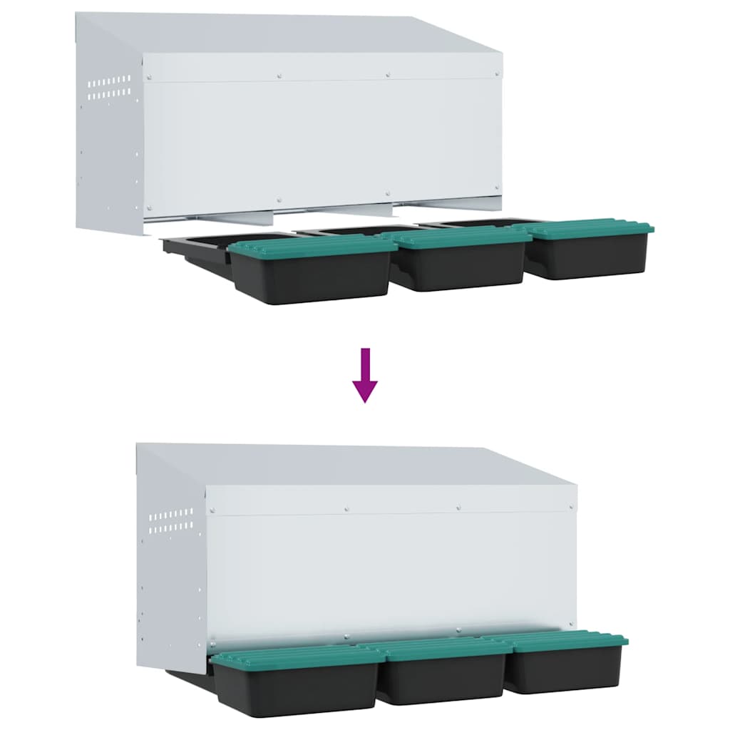 vidaXL Chicken Nesting Box 3 Compartments Wall-Mounted Galvanised Steel