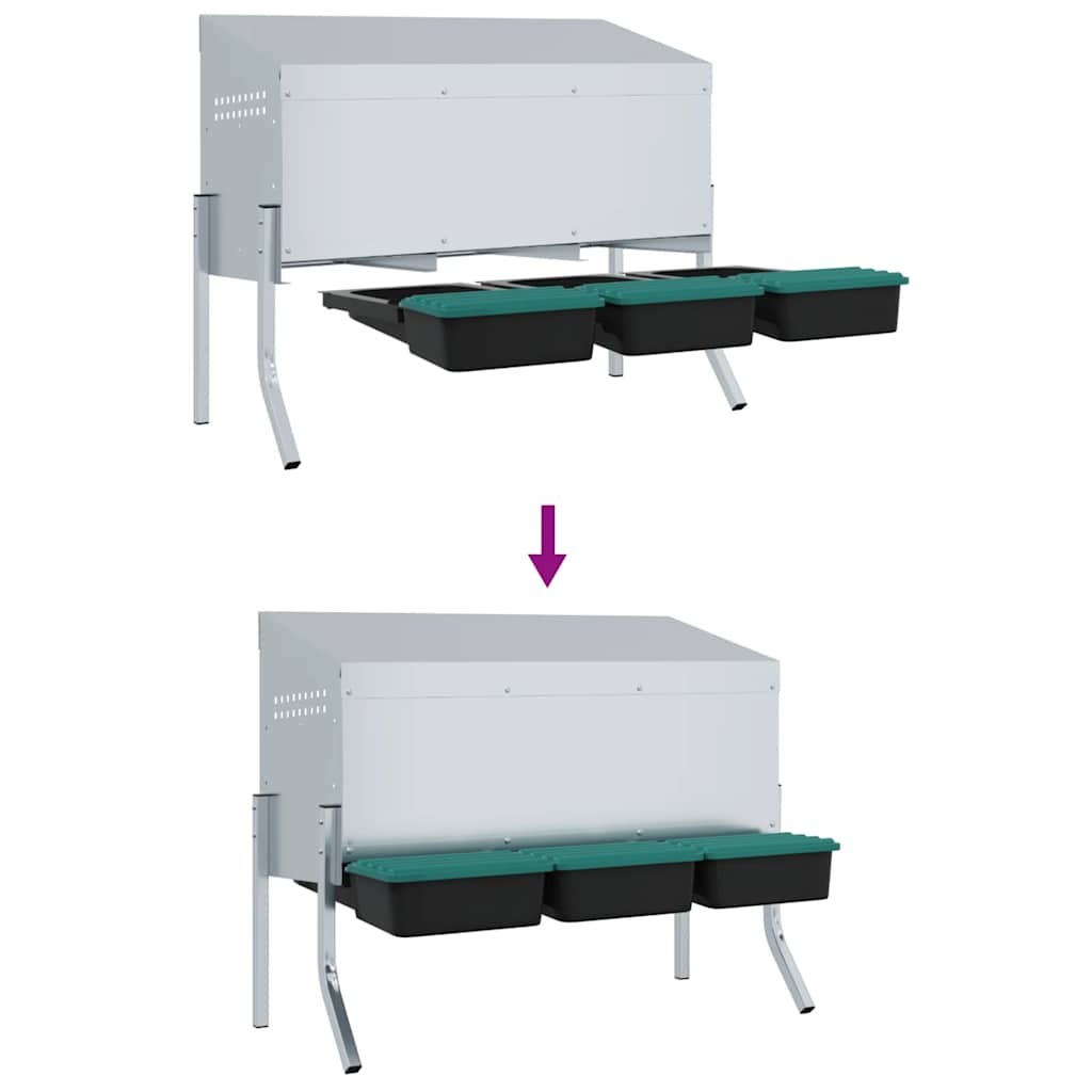 vidaXL Chicken Nesting Box 3 Compartments with Legs Galvanised Steel