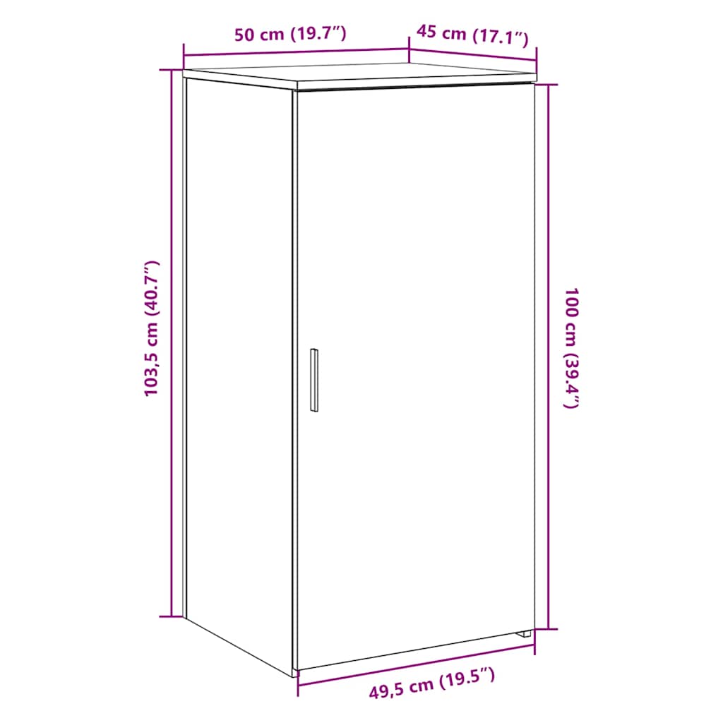 vidaXL Storage Cabinet Grey Sonoma 50x45x103.5 cm Engineered Wood
