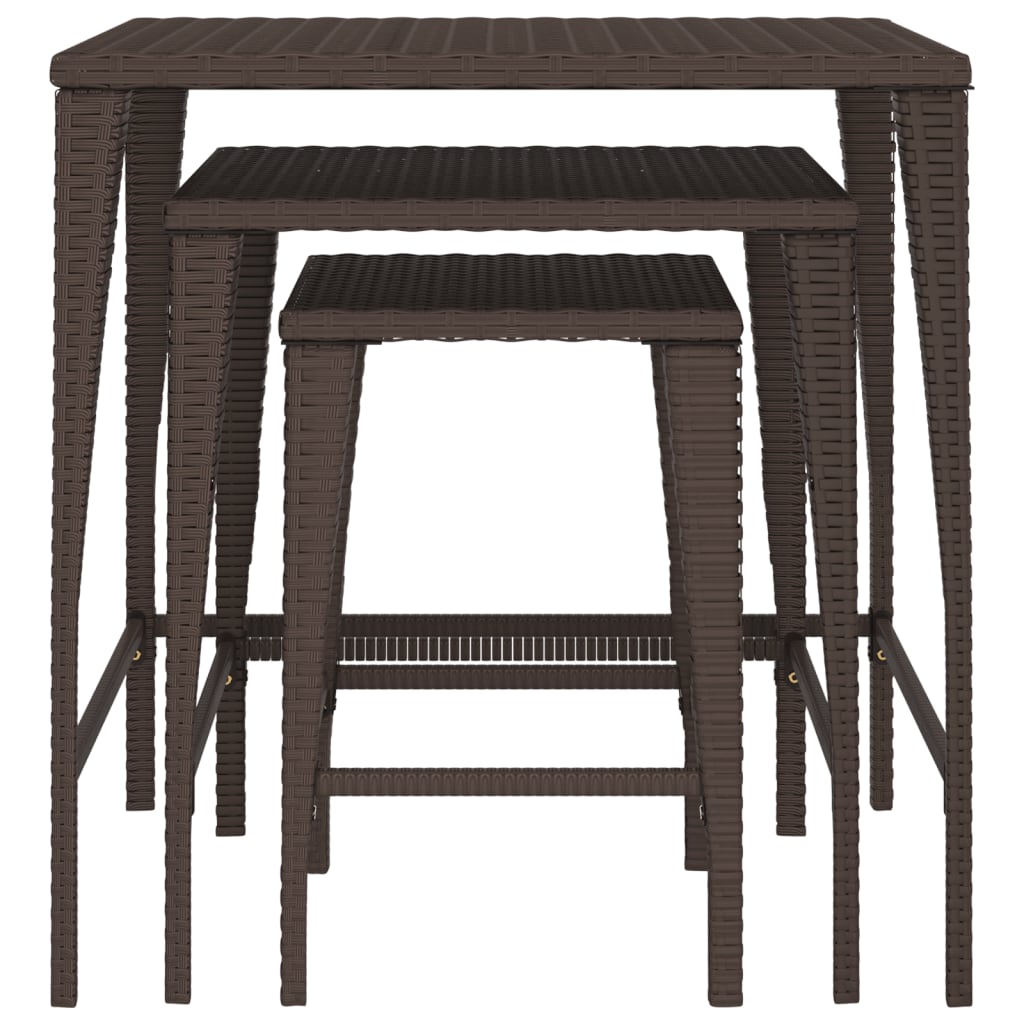 vidaXL Garden Nesting Tables 3 pcs Brown Poly Rattan