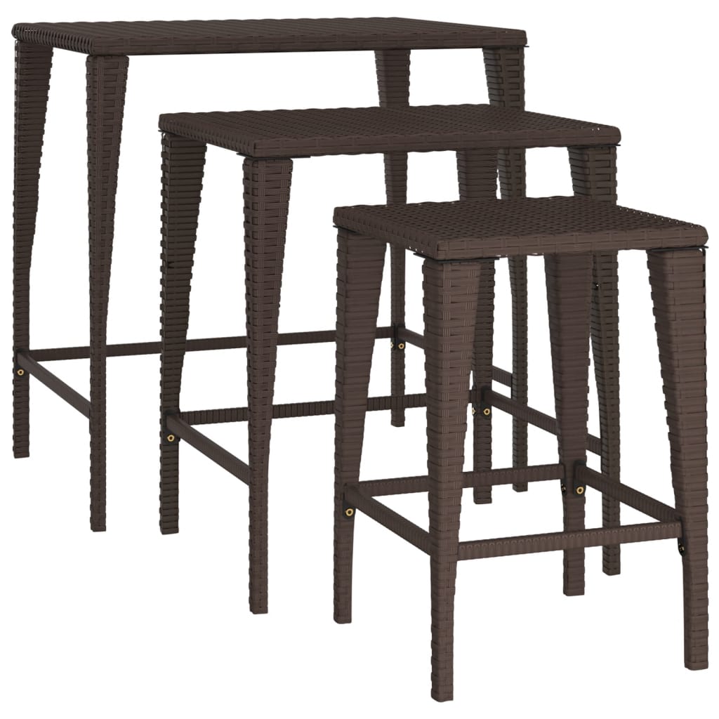 vidaXL Garden Nesting Tables 3 pcs Brown Poly Rattan