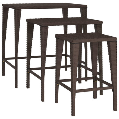 vidaXL Garden Nesting Tables 3 pcs Brown Poly Rattan