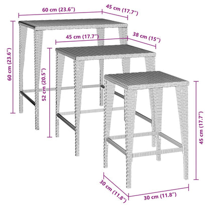 vidaXL Garden Nesting Tables 3 pcs Brown Poly Rattan