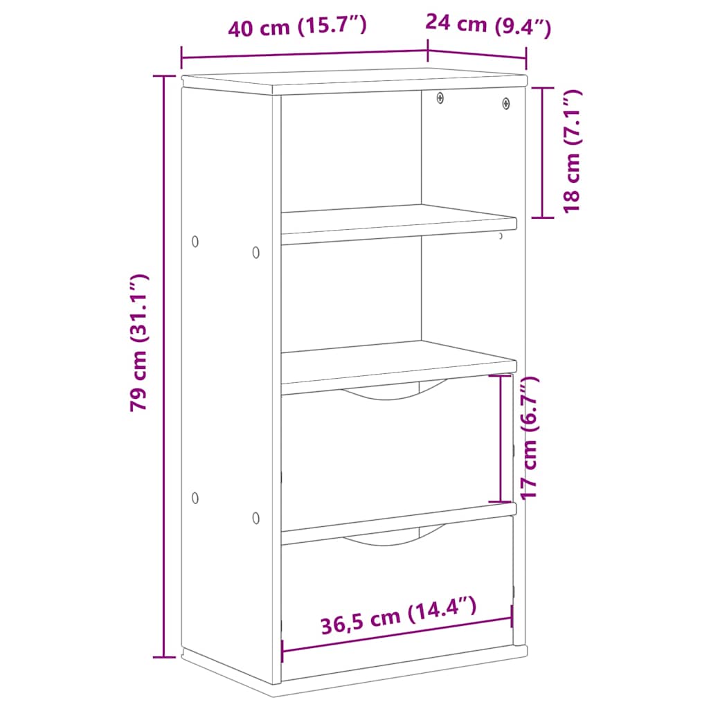 vidaXL Side Cabinet with Drawers "ODDA" 40x24x79 cm Solid Wood Pine