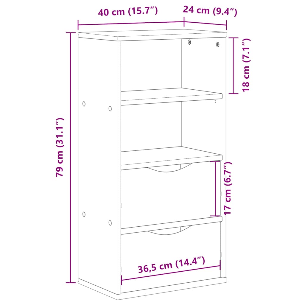 vidaXL Side Cabinet with Drawers "ODDA" White 40x24x79 cm Solid Wood Pine