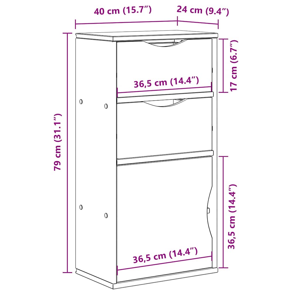 vidaXL Side Cabinet with Drawers "ODDA" White 40x24x79 cm Solid Wood Pine