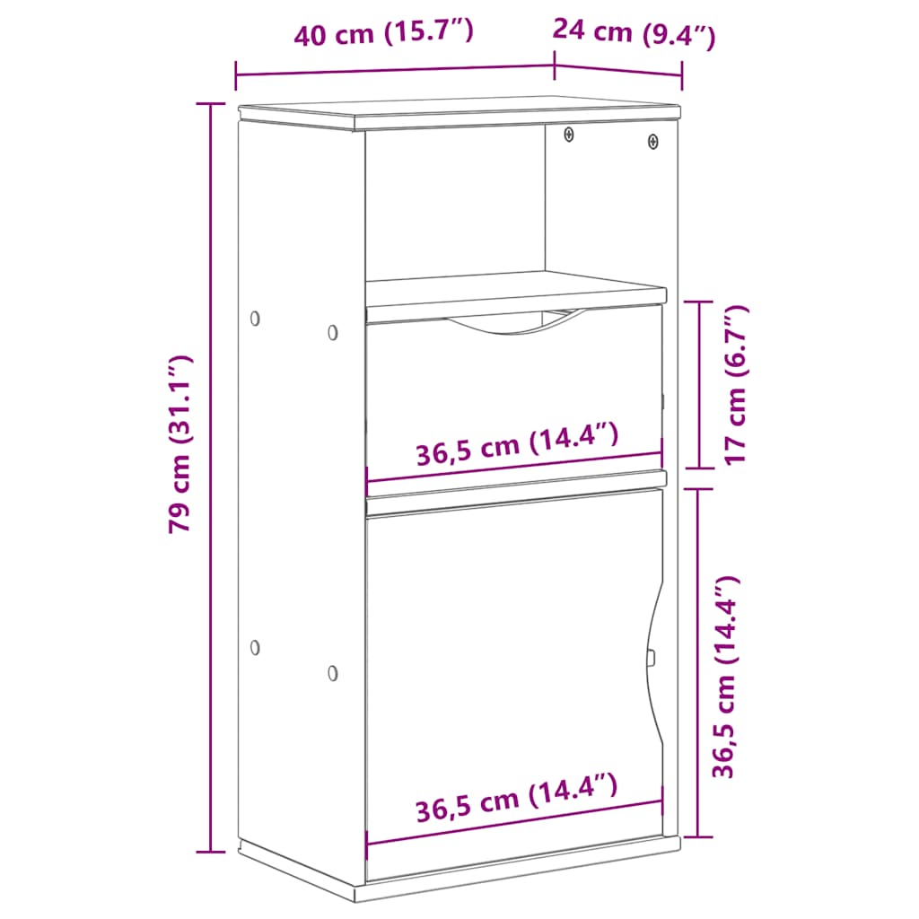 vidaXL Side Cabinet with Drawer "ODDA" White 40x24x79 cm Solid Wood Pine