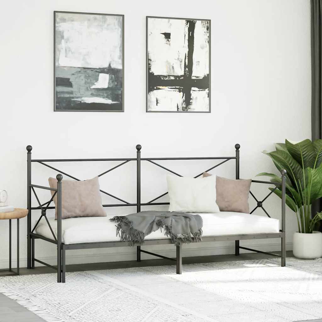 vidaXL Daybed with Trundle without Mattress Black 75x190 cm Steel