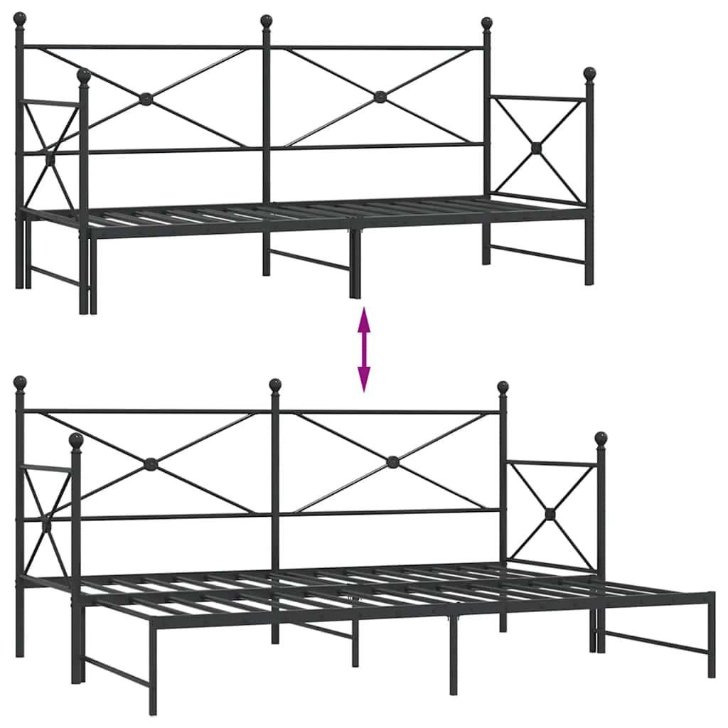vidaXL Daybed with Trundle without Mattress Black 90x190 cm Steel