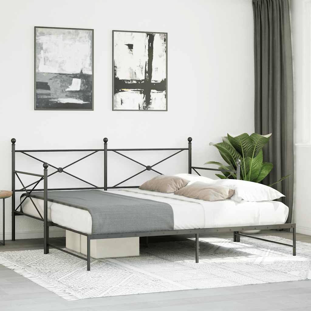 vidaXL Daybed with Trundle without Mattress Black 100x200 cm Steel