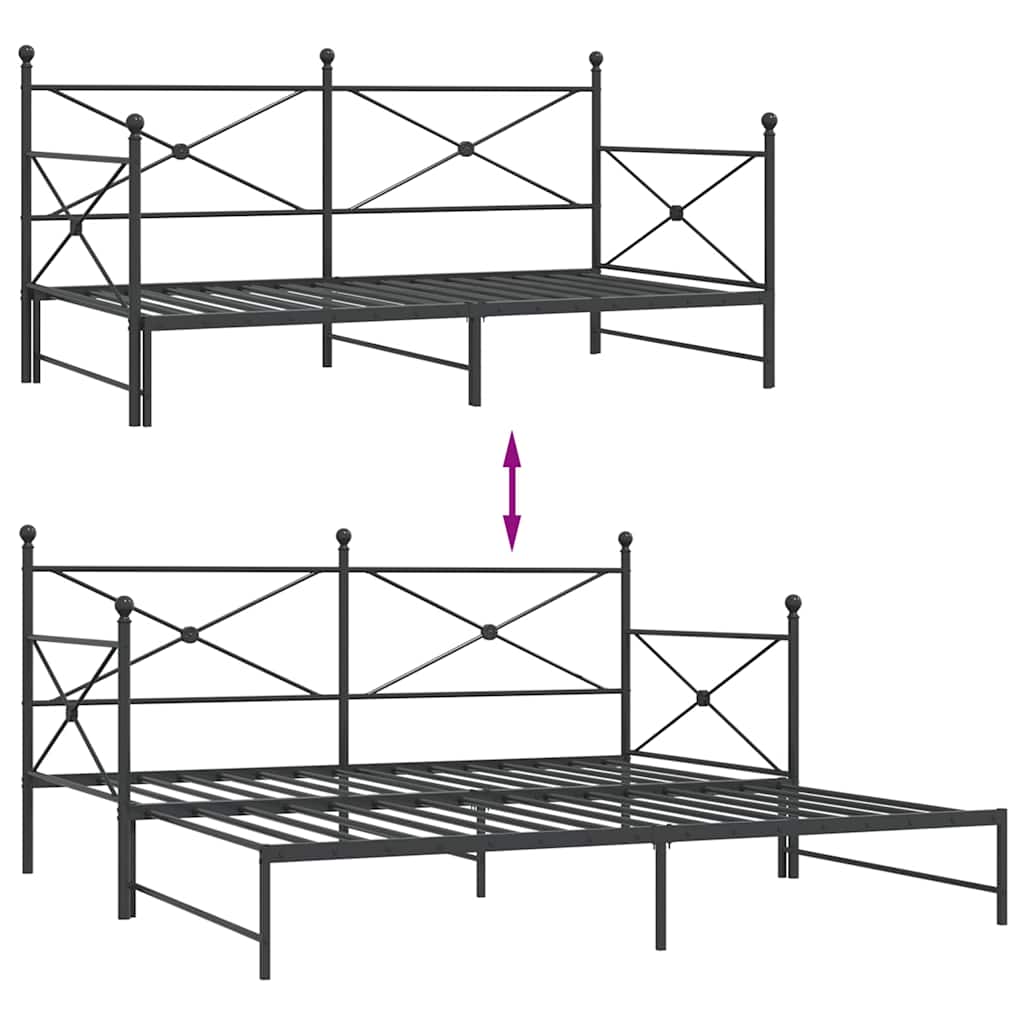 vidaXL Daybed with Trundle without Mattress Black 100x200 cm Steel