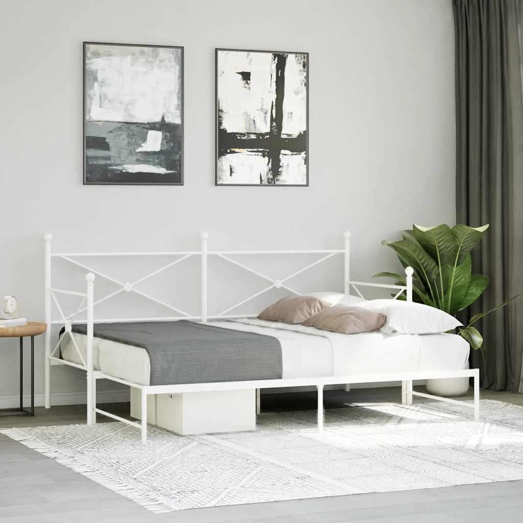 vidaXL Daybed with Trundle without Mattress White 90x200 cm Steel