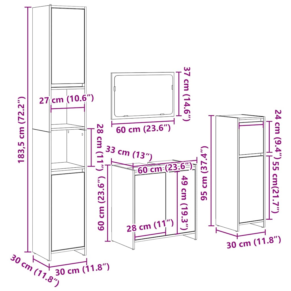 vidaXL 4 Piece Bathroom Furniture Set Concrete Grey Engineered Wood