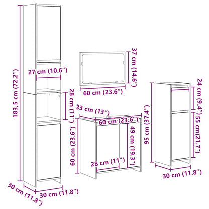 vidaXL 4 Piece Bathroom Furniture Set Concrete Grey Engineered Wood