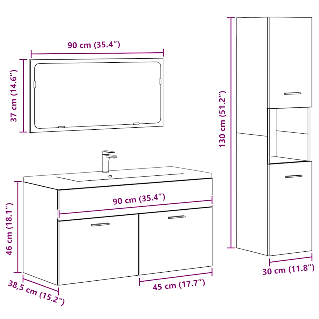 vidaXL 3 Piece Bathroom Furniture Set Concrete Grey Engineered Wood