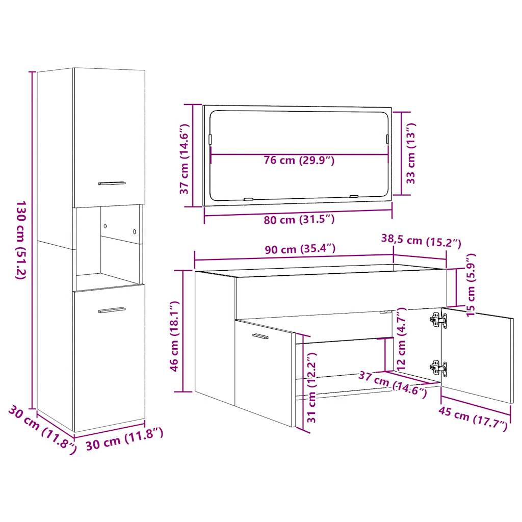 vidaXL 4 Piece Bathroom Furniture Set Concrete Grey Engineered Wood