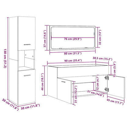 vidaXL 4 Piece Bathroom Furniture Set Concrete Grey Engineered Wood
